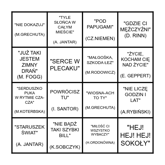 MUZYCZNE BINGO Card