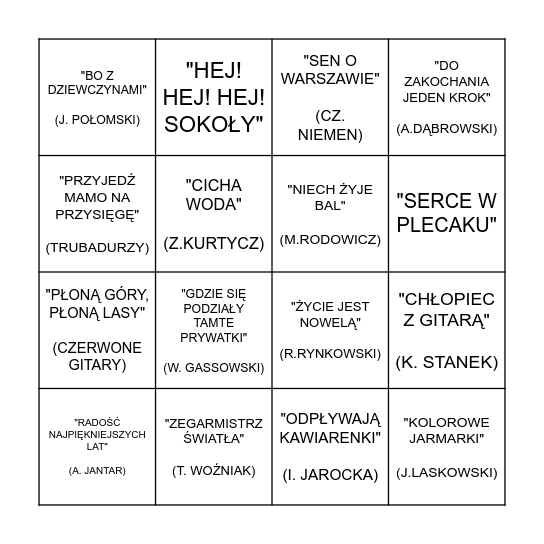 MUZYCZNE BINGO Card