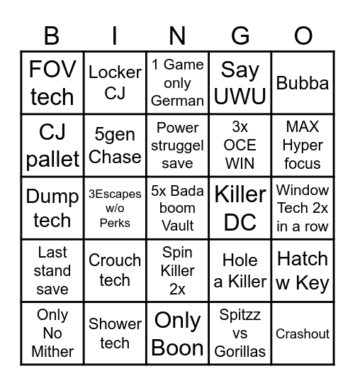 Spitzz BINGO Card