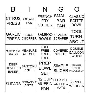 PAMPERED CHEF BINGO Card
