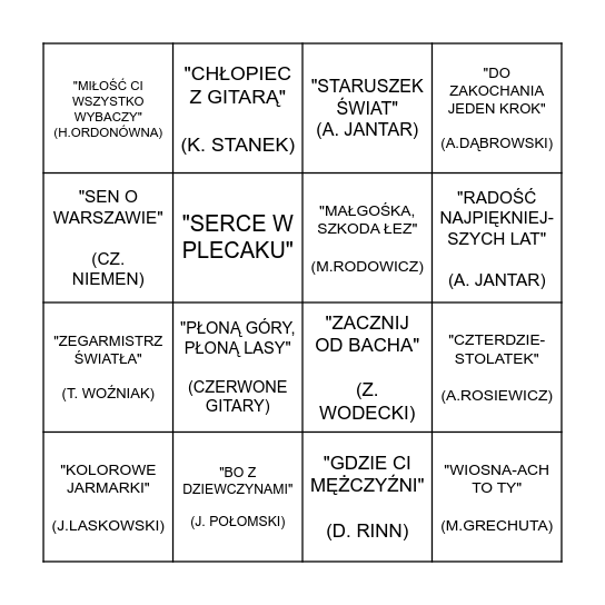 MUZYCZNE BINGO Card