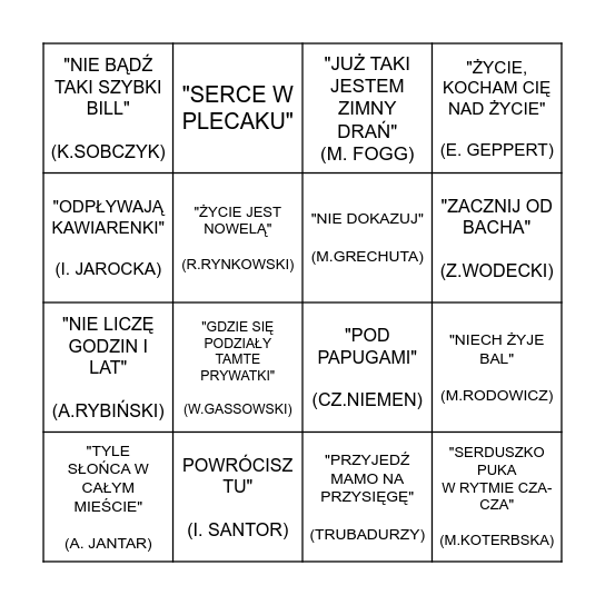 MUZYCZNE BINGO Card