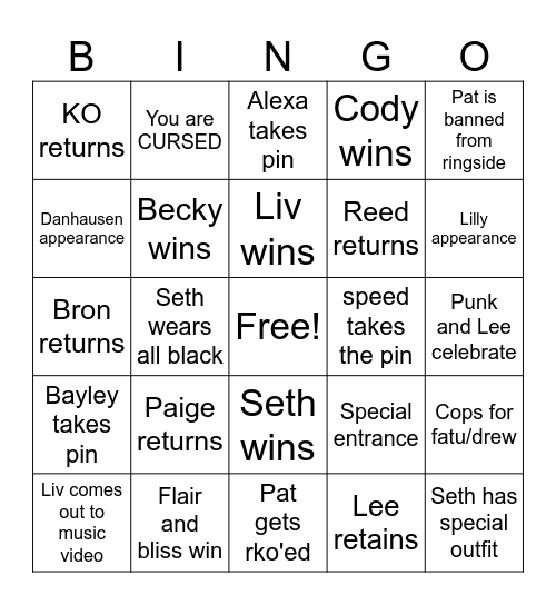 Mania Night 1 Bingo Card