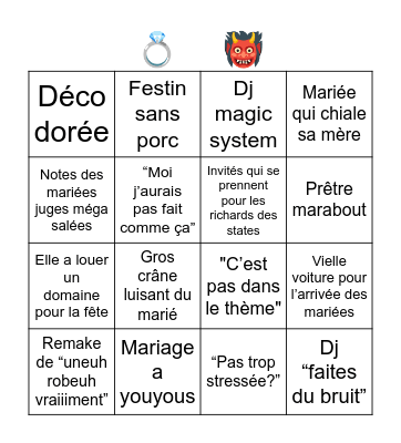 4 mariage de l’enfer (encore) Bingo Card