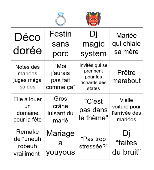 4 mariage de l’enfer (encore) Bingo Card