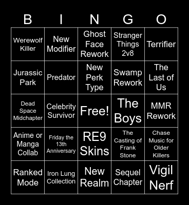 Dead by Daylight Year 11 Bingo Card
