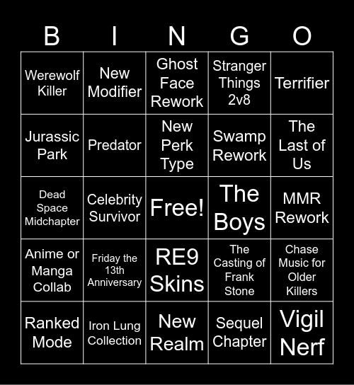 Dead by Daylight Year 11 Bingo Card