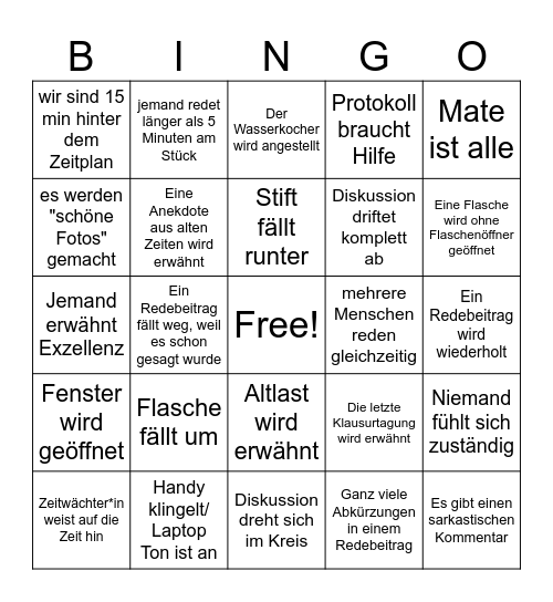 Klausurtagung StuRa Bingo Card