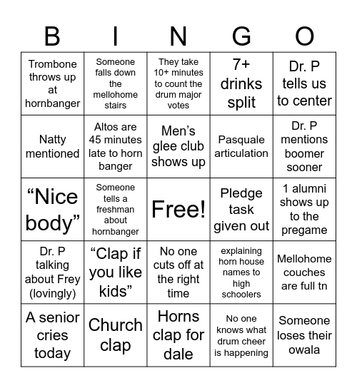 Springbanger Bingo Card