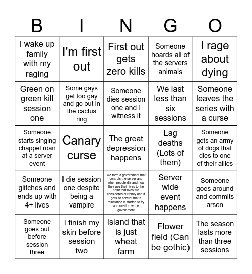 Fragile Life bingo Card