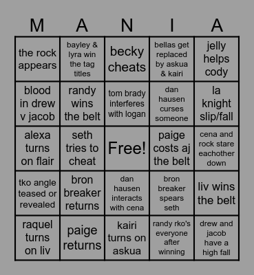 MANIA NIGHT 1 Bingo Card
