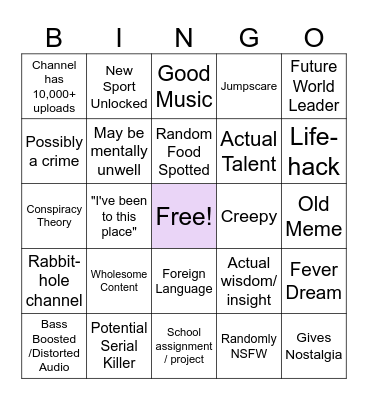 Youtube's Recycle Bin Bingo Card