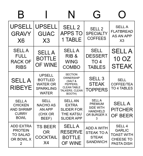 Turtle Jacks Winona Server Bingo Card