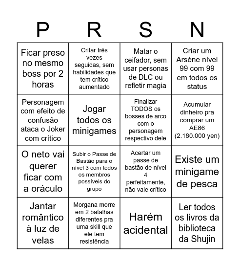 Bingo persona 5 v3: essa é pro Dolio não ganhar Bingo Card