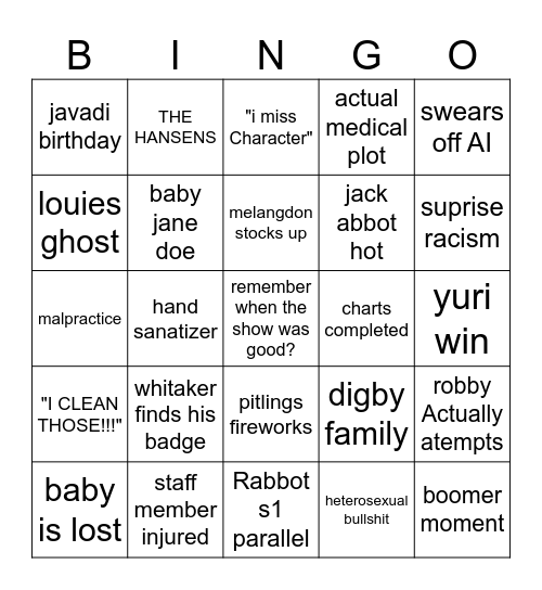 Pitt Finale Bingo Card
