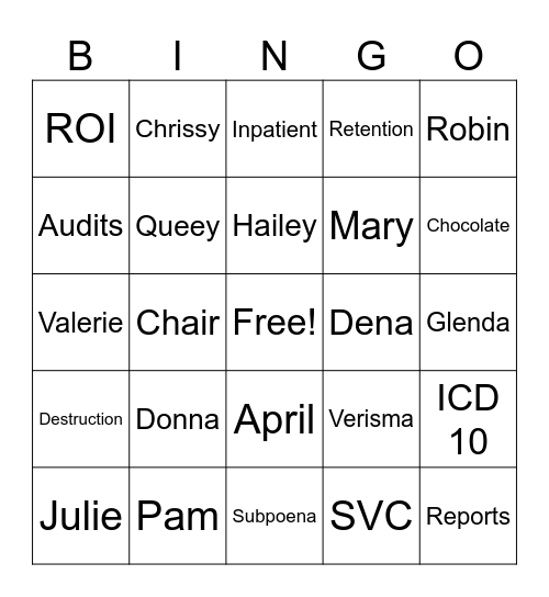 HIM WEEK Bingo Card