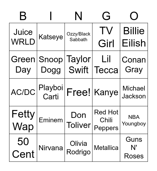 Spotify Bingo Card
