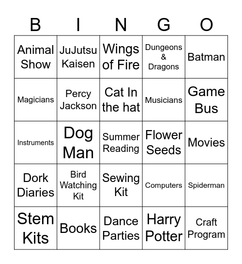 Library Bingo Card