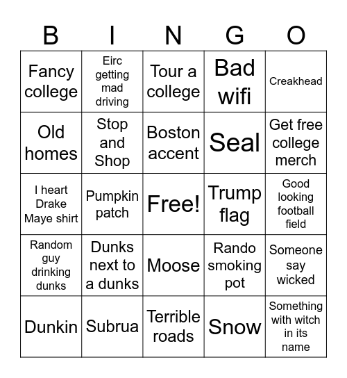 New England Bingo Card