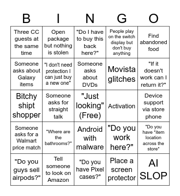 Tech Rep Bingo Card