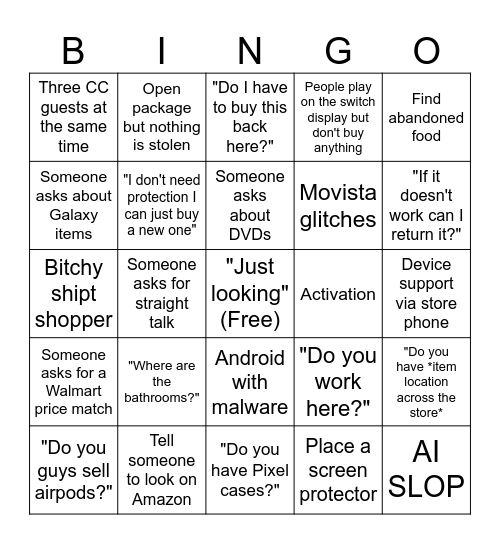 Tech Rep Bingo Card
