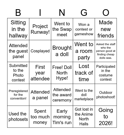 Last year at DOLL NORTH (2025) Bingo Card