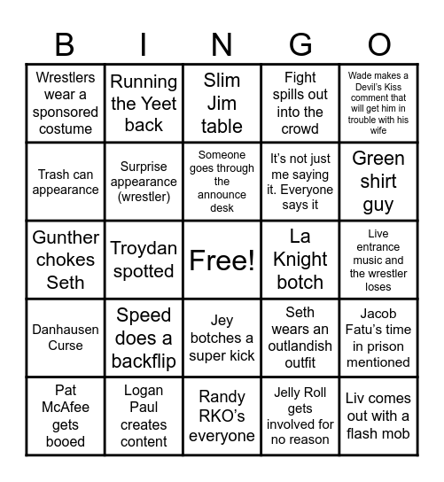 Wrestlemania 42 Night One Bingo Card