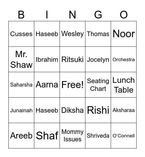 Inaya Bingo Card