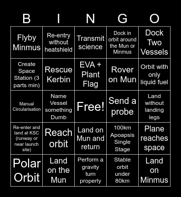 SPACE RACE ALPHA Bingo Card