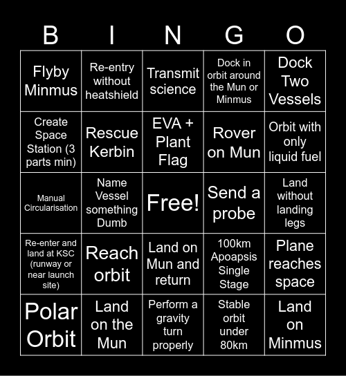 SPACE RACE ALPHA Bingo Card