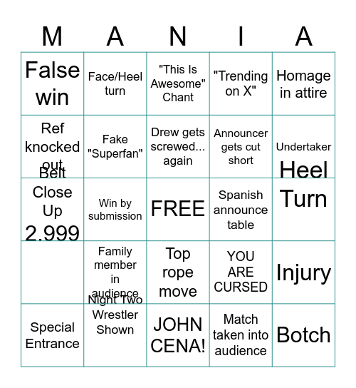 Wrestlemania 42 - Night 1 Bingo Card