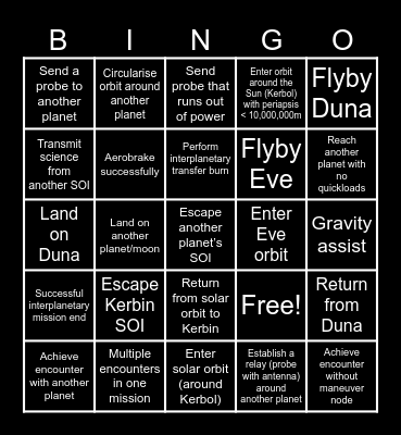 SPACE RACE BETA Bingo Card