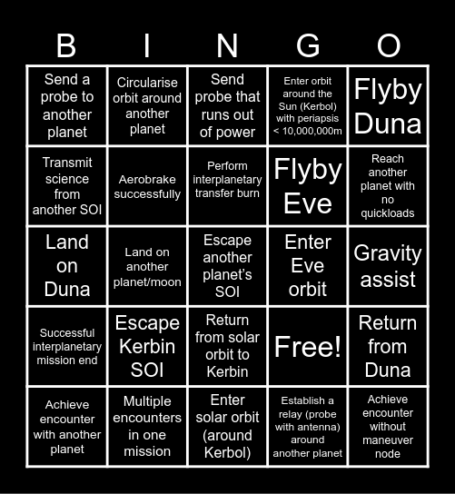 SPACE RACE BETA Bingo Card