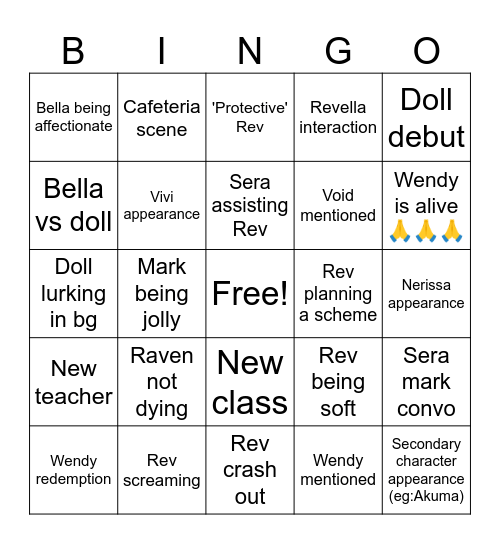 Freakshow season 2 ep1 Bingo Card