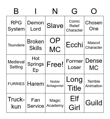 Isekai Bingo Card