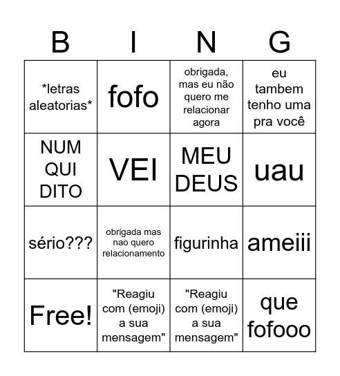 o que a dissgrasa vai fala Bingo Card