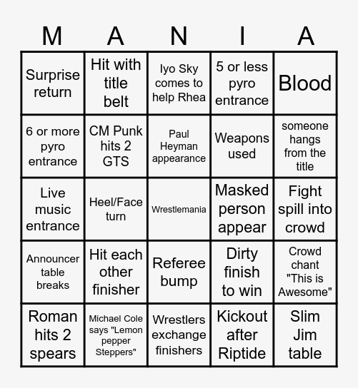 Wrestlemania 42 Night 2 Bingo Card
