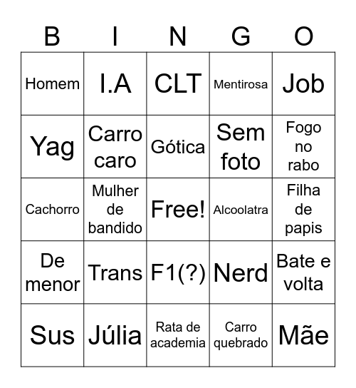 Tinder Bingo Card