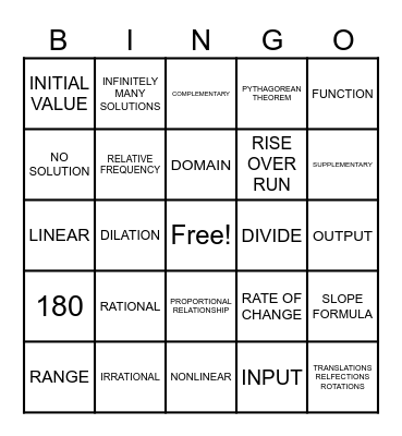 8th MATH BOOT CAMP BINGO Card