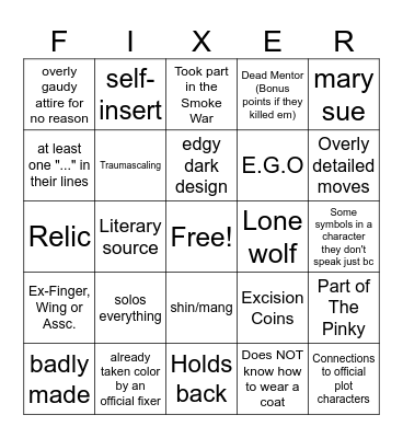 Color Fixer OC Bingo Card