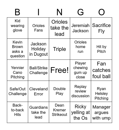 Bin'go'-O's Bingo Card