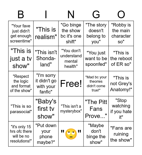 Responses to Da Pitt S2's Criticisms! Bingo Card