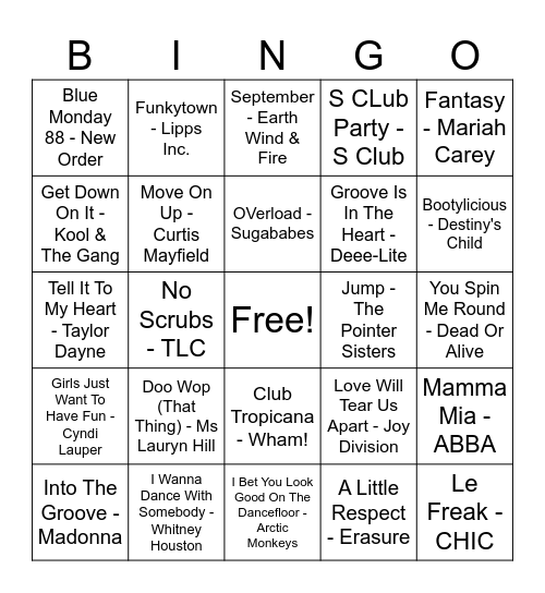 DISCO BINGO! Bingo Card