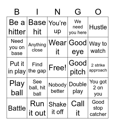 Baseball Bingo Card