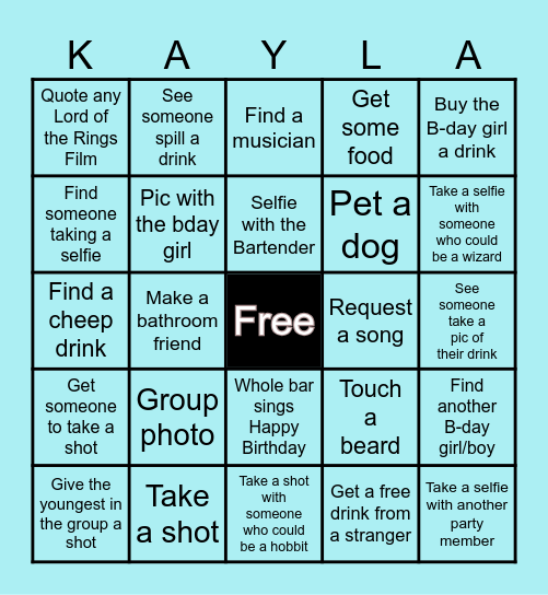 Kayla’s 35th Quest Bingo Card