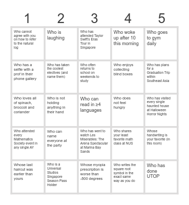 Find a/the guest... Bingo Card
