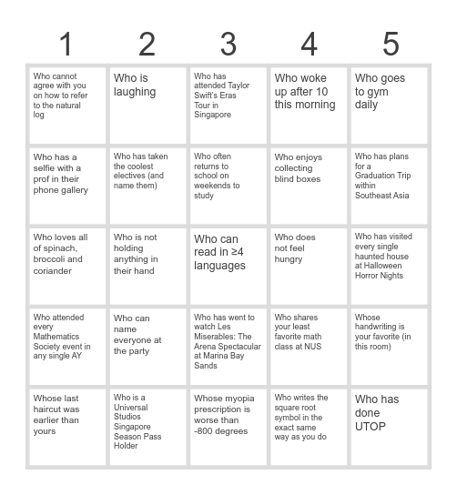 Find a/the guest... Bingo Card