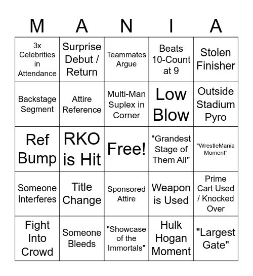 WrestleMania 42 Bingo Card