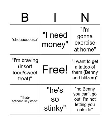 Simon says Bingo Card