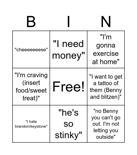 Simon says Bingo Card
